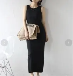 リブ編みノースリーブロングワンピース