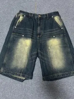 ダークデニム フェード加工 ショートパンツ