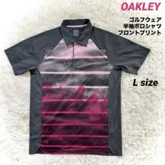 OAKLEY　ゴルフウェア　半袖ポロシャツ　フロントプリント　グレー　L