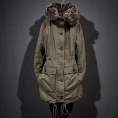 Abercrombie&Fitch ファー付き モッズコート カーキ フーディ