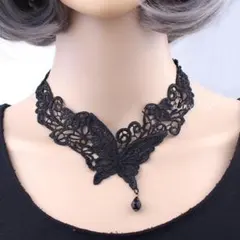 No.54S バタフライレースチョーカーネックレス 韓国 ナビ蝶々 量産型 地雷