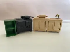 シルバニアファミリー レア初期 調理台キッチンセット 緑の家具 エポック社