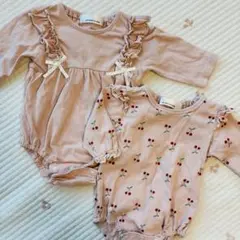 バースデイ ロンパース 2点セット 70cm ピンク さくらんぼ フリル