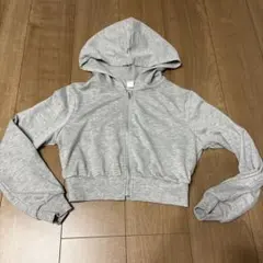 SHEINグレー フード付き クロップドパーカー