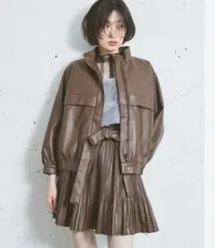 新品S/île uniform mini skirtブラウンレザー