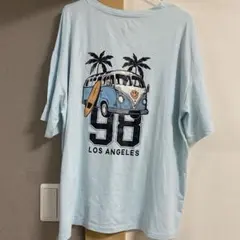 SHEIN バックプリントTシャツ Mサイズ 水色 ロサンゼルス柄