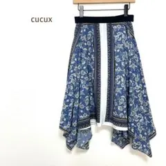 【ククス】アシンメトリー　スカート(M)ボタニカル柄　エスニック柄　花柄　総柄