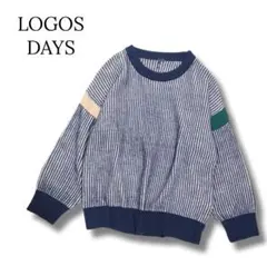 ロゴスデイズ　ニット　長袖　セーター　ストライプ　オーバーサイズ　LLサイズ　紺