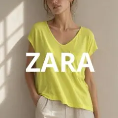 ZARA イエロー Vネック 半袖Tシャツ 【 S】ポケット付き