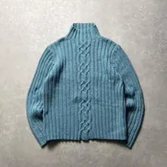 L.L.Beanコットンケーブルニットハイネックセーターターコイズブルー古着