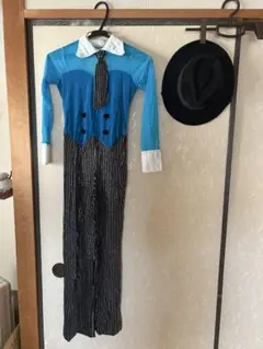 フォーマルドレス 青と黒のストライプ 帽子付き