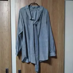 LOUNIE リボン付き長袖シャツ 黒白チェック サイズ38