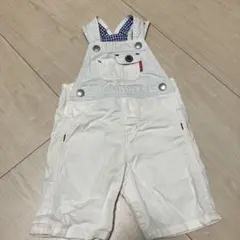 ミキハウス　白色オーバーオール　ロンパースタイプ