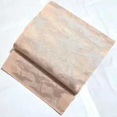 A 夏物 茅の葉文 銀糸 白 六通 正絹 薄物 絽 紗 フォーマルな袋帯 114