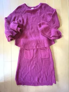 petit main 120 ニット セットアップ 女の子 ワインレッド 秋冬