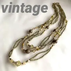 vintage ビーズ ネックレス スモーキー ニュアンスカラー 6連 キラキラ
