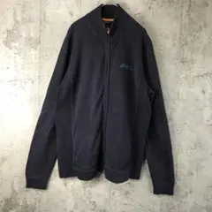 Y1072古着　ニットセーター　フルジップ　ワンポイント　紺　90s Y2K