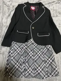 130cmブラック チェック柄スカート付きジャケット