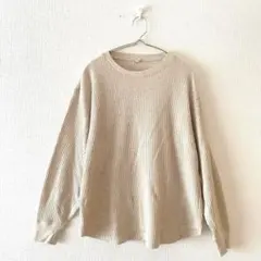 ☆【ユニクロ】ワッフルTシャツ ロンT 綿混 ラウンドヘム クルーネック M