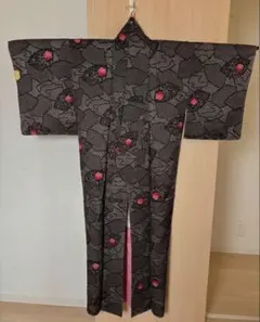 【未使用】着物 小紋 梅✖️疋田柄 黒 お稽古 練習 リメイク