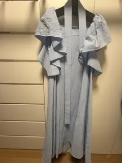 ADEAM フリル付き ロングドレス ライトブルー