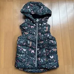 H&M 花柄動物柄 フード付きダウンベスト 110cm