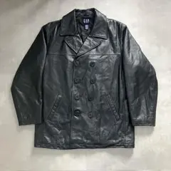 極上　90s - OLD GAP レザーコート　Pコート　ダブル　黒　ブラック