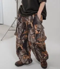 Perushu 2way ジップワイドカーゴパンツ(ハーフパンツ着用可能)