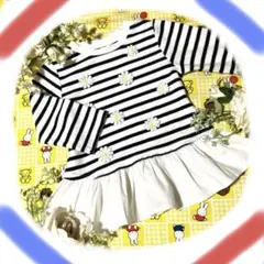 ✨美品✨プティマインワンピースチュニックロンT80〜90㎝マリンフリル花柄女の子