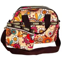 美品 レスポートサック 2WAYバッグ 花柄 ボストンバッグ中型 ポーチ付