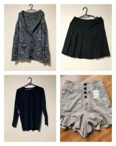 【まとめ売り】プリーツスカート、ニットVネックセーター、ショーパン、カーディガン