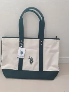 ユーエスポロアッスン　キャンバストートバッグM ホワイト ブラック