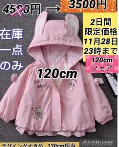 ラブブデザインとウサギ耳付き冬ジャンパー　女の子用120cm 期間限定値下げ中