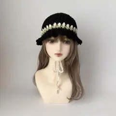 チューリップ柄リボンハット ブラック