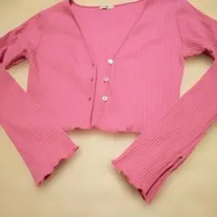 mystic ピンク リブ編み ミニ丈カーディガン