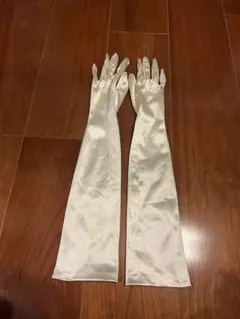アイボリー サテン ロングウェディンググローブ