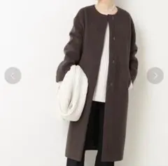 IENA イエナ　ダブルビーバー ノーカラーコート　茶グレー　36