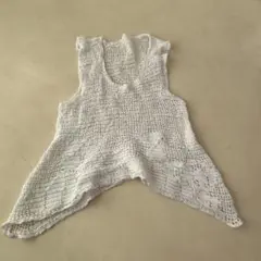 ホワイト 編み物 ベスト ノースリーブ