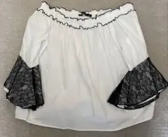 ZARA オフショルブラウス ホワイト ブラック レース袖