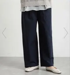 【新品タグ付き】studio CLIPタックストレートパンツ Lサイズ ネイビー