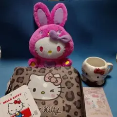 HelloKitty陶器カップ&エコバッグ(新品)、カラフルバニー、カード