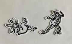 鳥獣戯画刺繍アイロンワッペンウサギ　カエルセット
