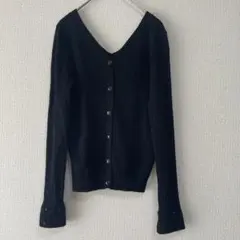 And Couture リブニットカーディガン Vネック 黒 長袖 フィットのサムネイル