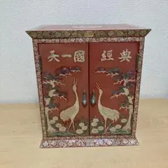 赤色の花と鳥の装飾タンス 希少 中国 チェスト 箪笥 花鳥 骨董