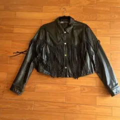 ZARA フリンジ付きレザージャケット L サイズ