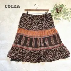 コルザ（M）フレアスカート 総柄 シースルー 裏地あり 綿100% ブラウン