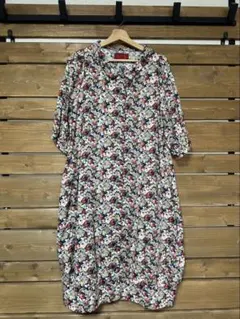 somari 花柄シャツワンピース 七分袖 ロング丈