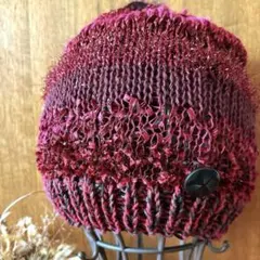 ♧ハンドメイド♧いろいろな糸の手編みのニット帽 No.45