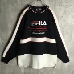 【スウェット】フィラ 刺繍 ロゴ ラグラン袖 アームライン ゆるダボ M メンズ