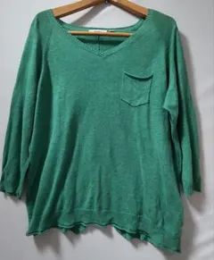 グリーン ニット 七分袖